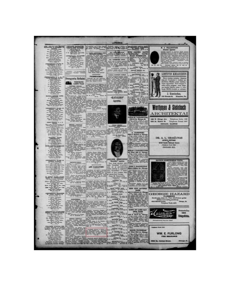 Lithuanian newspaper from 1912 with ad for selling a store on Mospratt Street