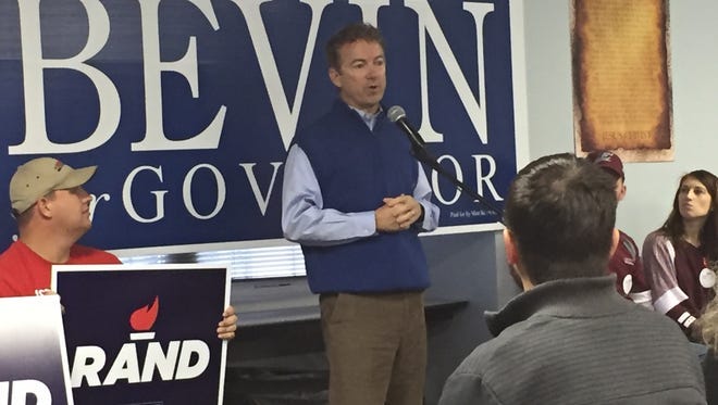 Sen. Rand Paul speaks at Matt Bevin rally in Frankfort.