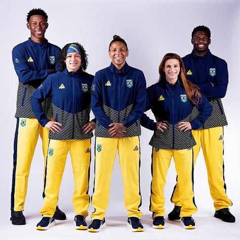 1—Opening Ceremony Uniform by Riachuelo. 2—Podium Uniform by Peak Sport
