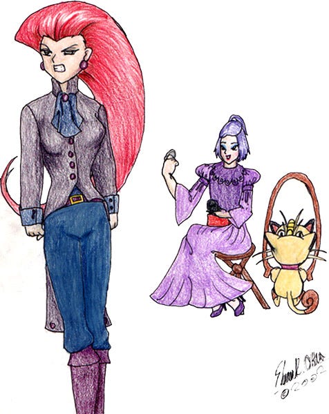 Artwork of Jessie, James, and Meowth