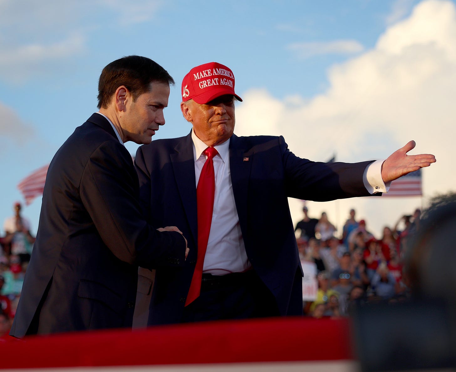 (Trump invites Sen. Marco Rubio to speak during a rally at the Miami-Dade County Fair and Exposition on Nov. 6, 2022, in Miami, Florida. Photo by Joe Raedle/Getty Images) (Trump invites Sen. Marco Rubio to speak during a rally at the Miami-Dade County Fair and Exposition on Nov. 6, 2022, in Miami, Florida. Photo by Joe Raedle/Getty Images)