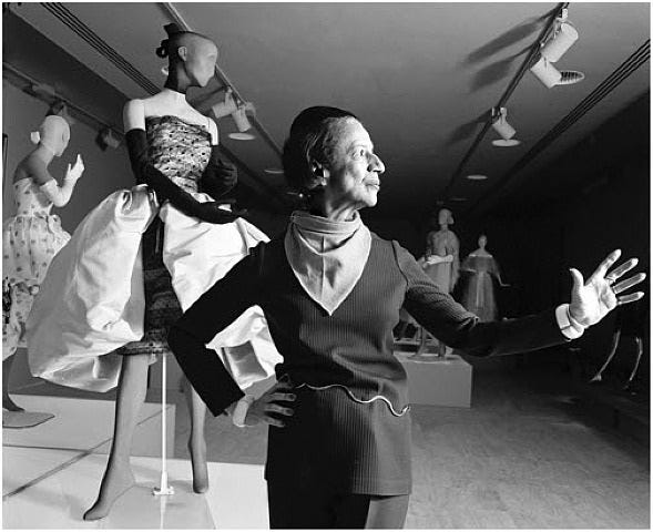 Diana Vreeland and mannequin in Balenciaga at the Costume Institute at the  Metropolitan Museum of Art, New York by Harry Benson on artnet