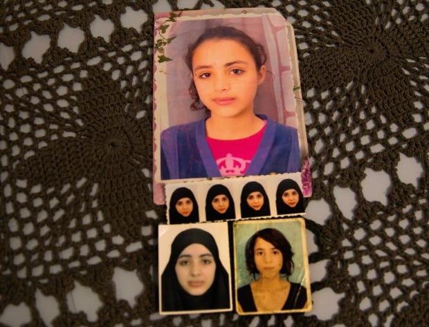 Olfa's pictures of her daughters, Rahma and Ghofrane (MEE/Costanza Spocci)