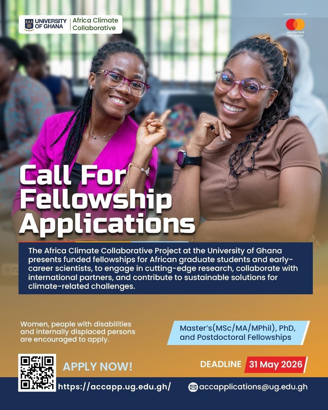 Africa Climate Collaborative Postgraduate Fellowships 2026 – Study at the  University of Ghana (Fully Funded) - Opportunities for Youth