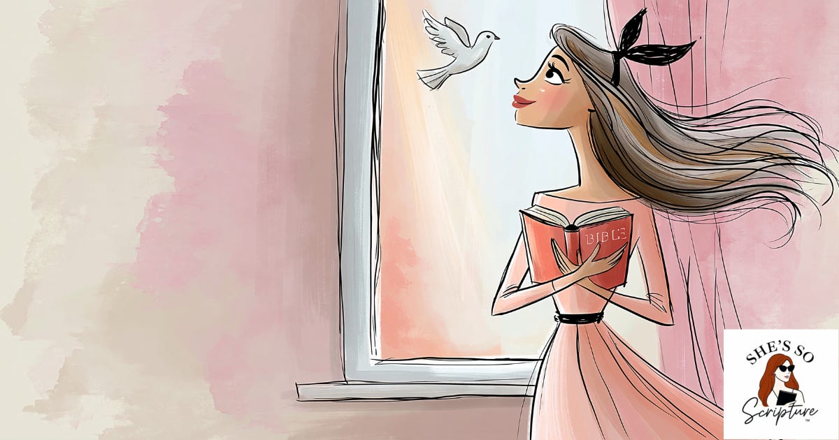 Watercolor fashion illustration of a woman at a dawn-lit window holding her Bible close as a dove flies past, symbolizing hope in God's remembrance.
