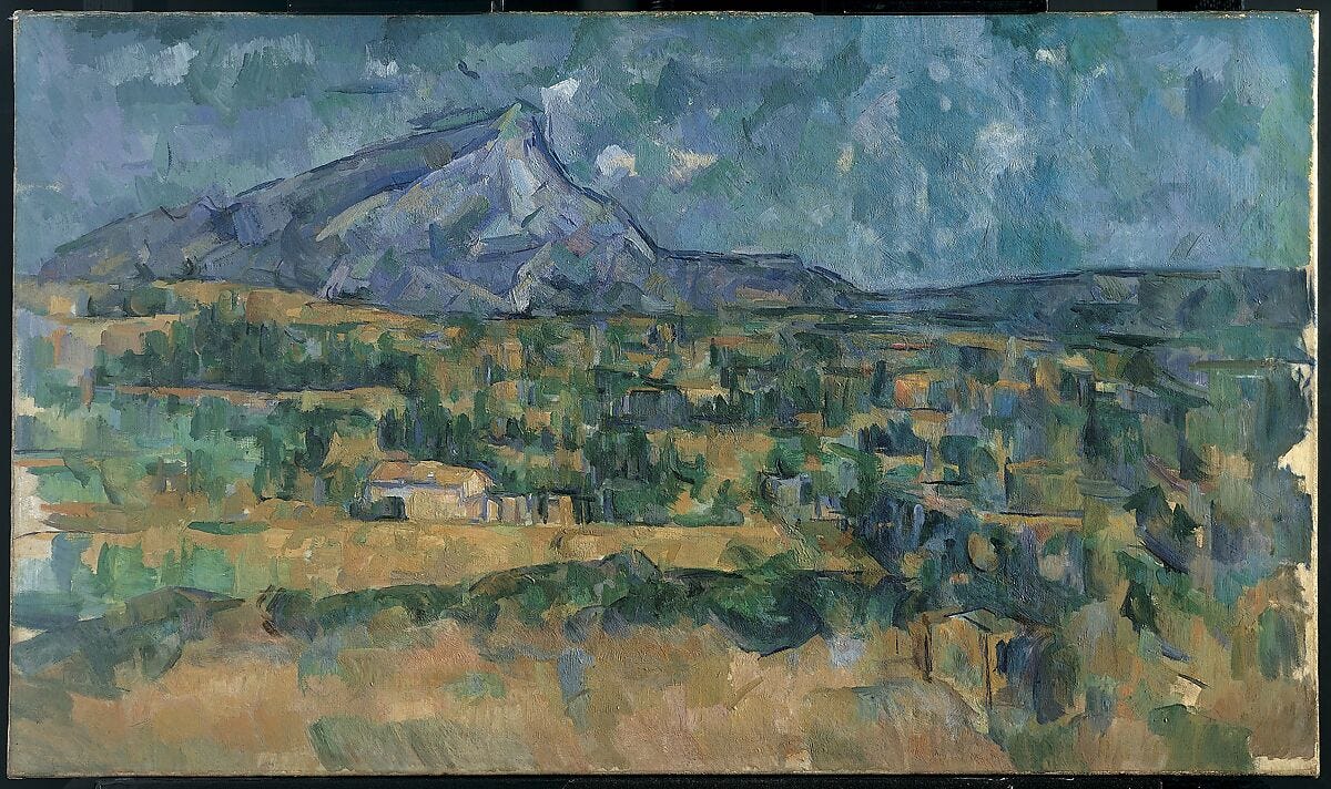 Cezanne painting of a limestone mountain above a green valley in Provence Cezanne painting of a limestone mountain above a green valley in Provence
