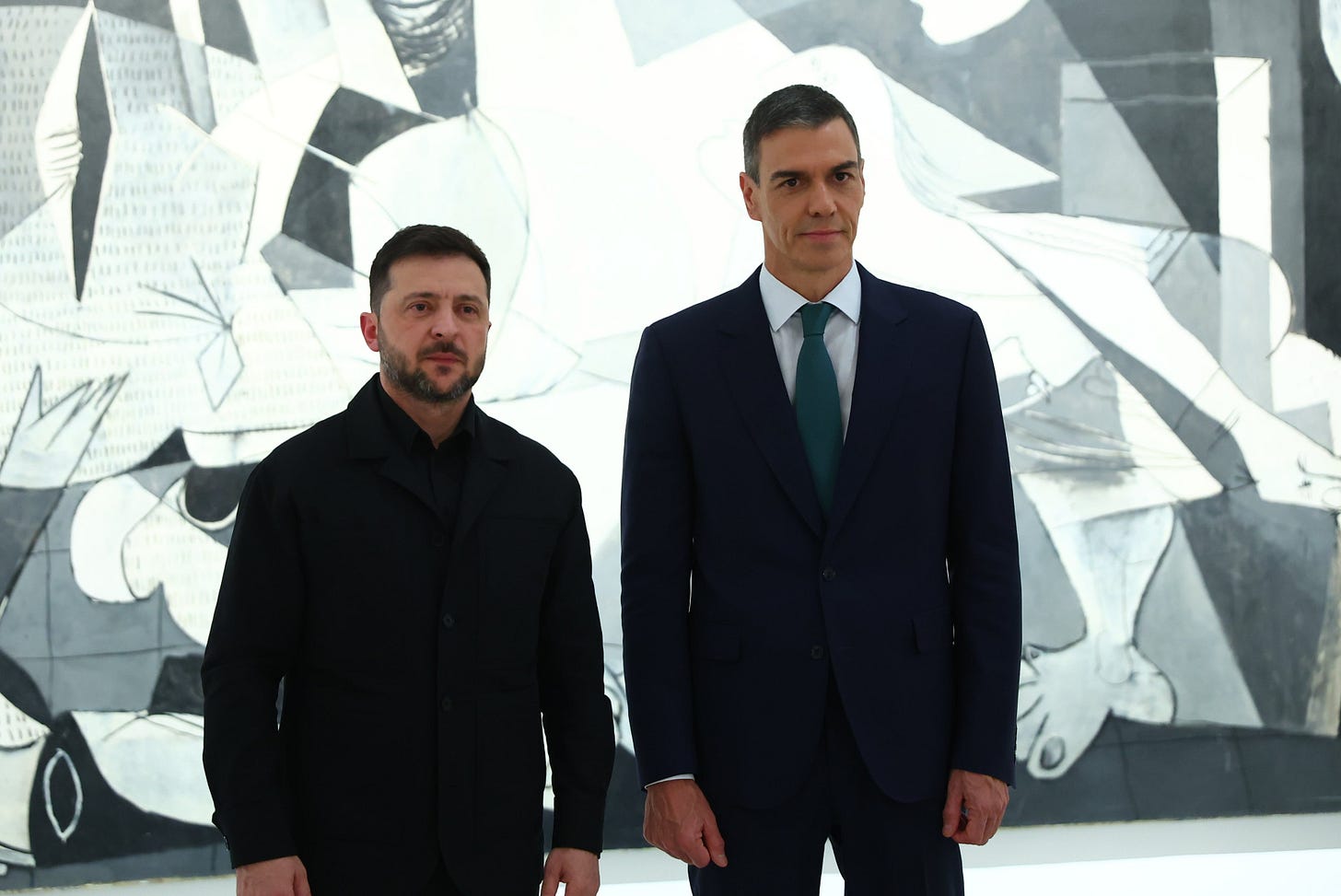 <p>Ukrainian President Volodymyr Zelensky poses with Spain's Prime Minister Pedro Sánchez in front of Pablo Picasso's <em>Guernica</em></p> <p>Ukrainian President Volodymyr Zelensky poses with Spain's Prime Minister Pedro Sánchez in front of Pablo Picasso's <em>Guernica</em></p>