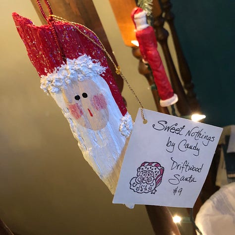 A collection of ornaments and quilted decorations in red, green and sparkling white.