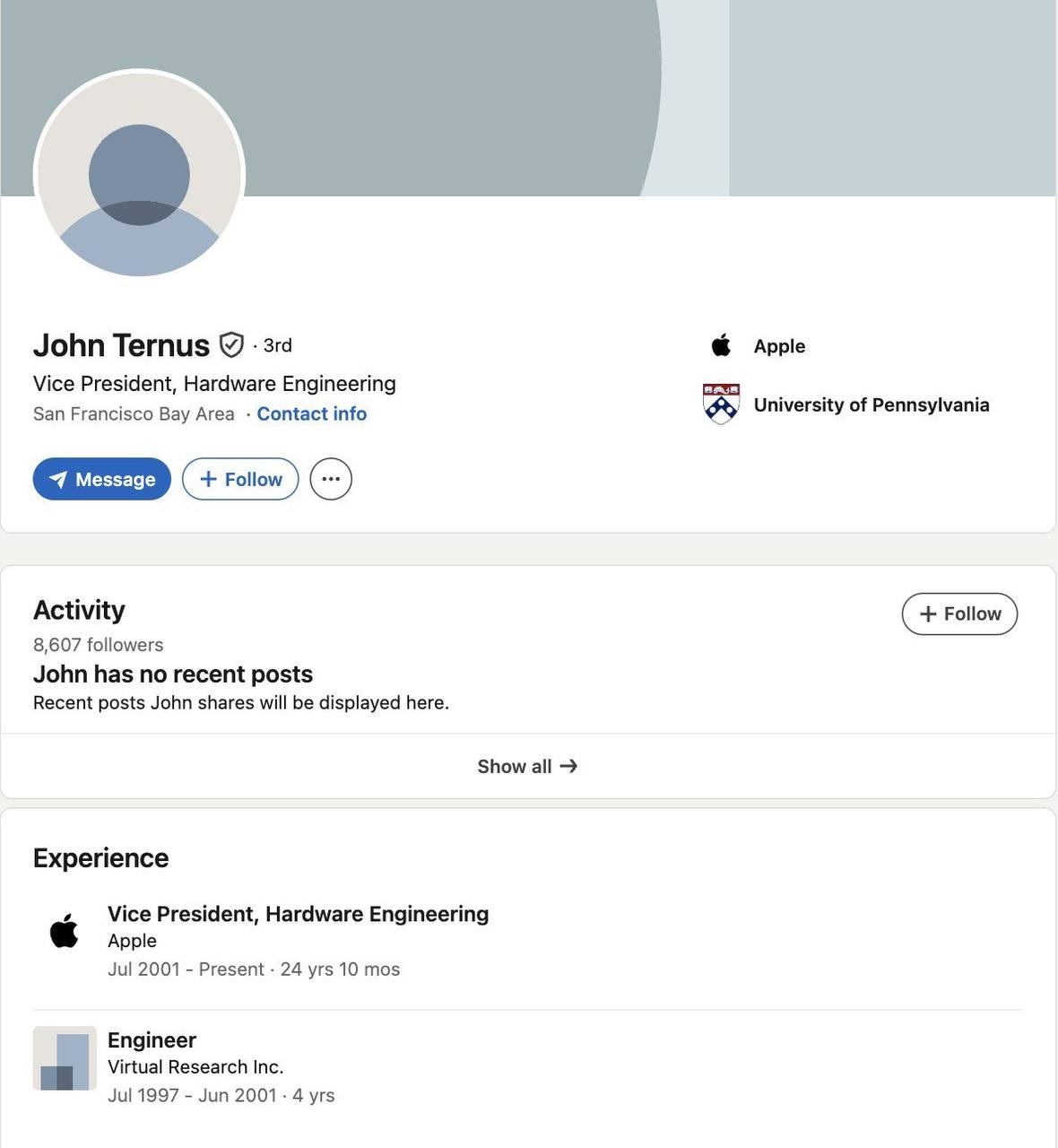 LinkedIn-профиль Тернуса. Это что же, получается, тезис «чтобы найти хорошую работу в IT, важно иметь правильно оформленный и прокачанный профиль на LinkedIn» всё это время был одной большой ложью??
