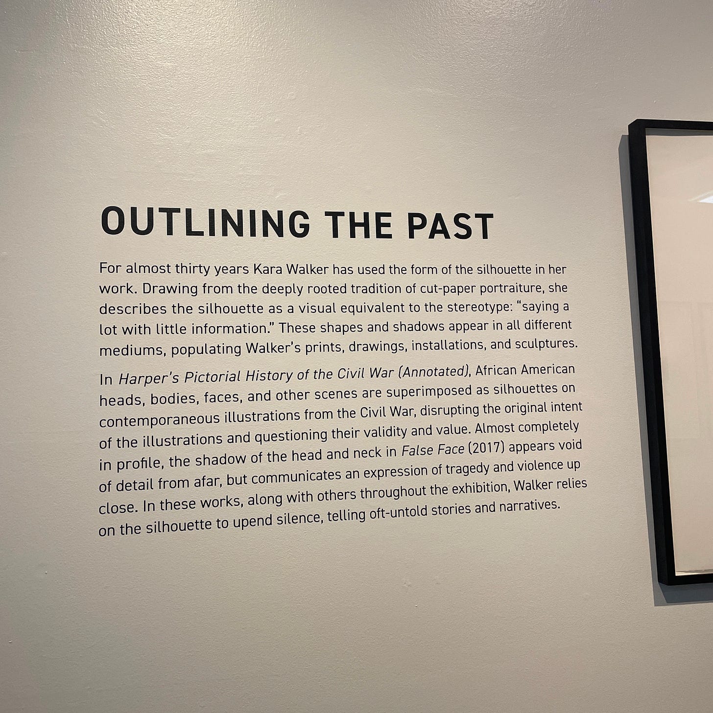Didactic text for the Walker exhibit that explains Walker's thirty-year career and inspiration for the art, including Harper's Pictorial History of the Civil War Didactic text for the Walker exhibit that explains Walker's thirty-year career and inspiration for the art, including Harper's Pictorial History of the Civil War