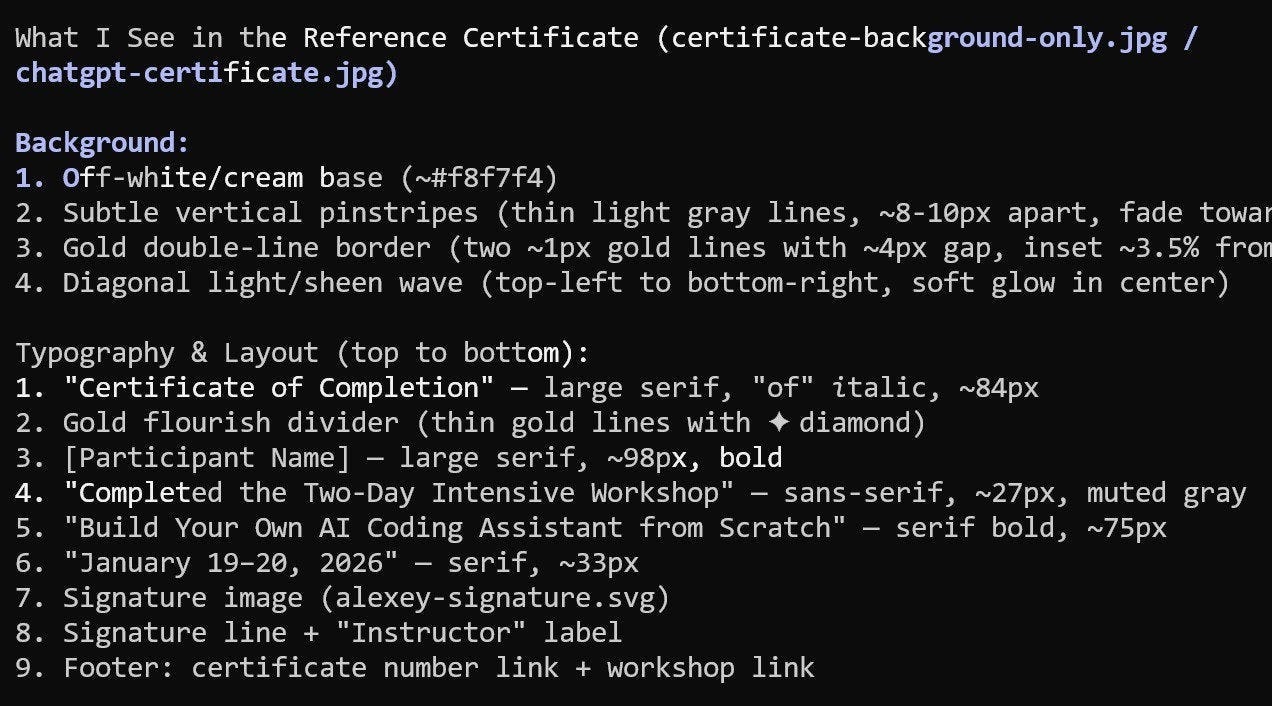 Detailed design analysis of certificate elements