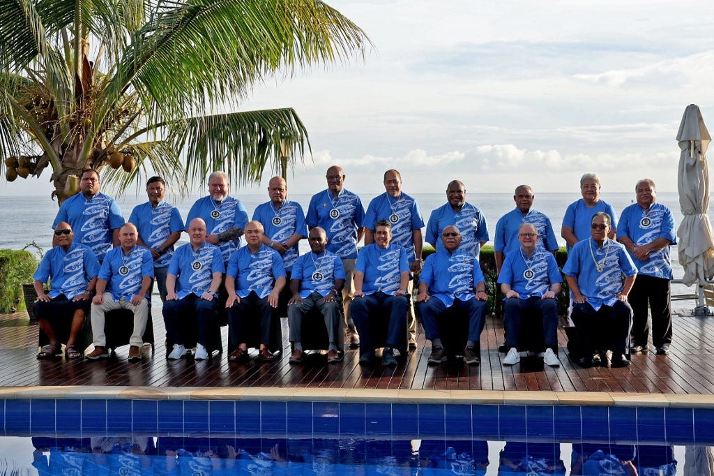 Heads of state from member countries of the Pacific Islands Forum (PIF) pose for a family photo on Sept. 11, 2025, at the PIF Leaders Meeting in the Solomon Islands capital Honiara. Heads of state from member countries of the Pacific Islands Forum (PIF) pose for a family photo on Sept. 11, 2025, at the PIF Leaders Meeting in the Solomon Islands capital Honiara.