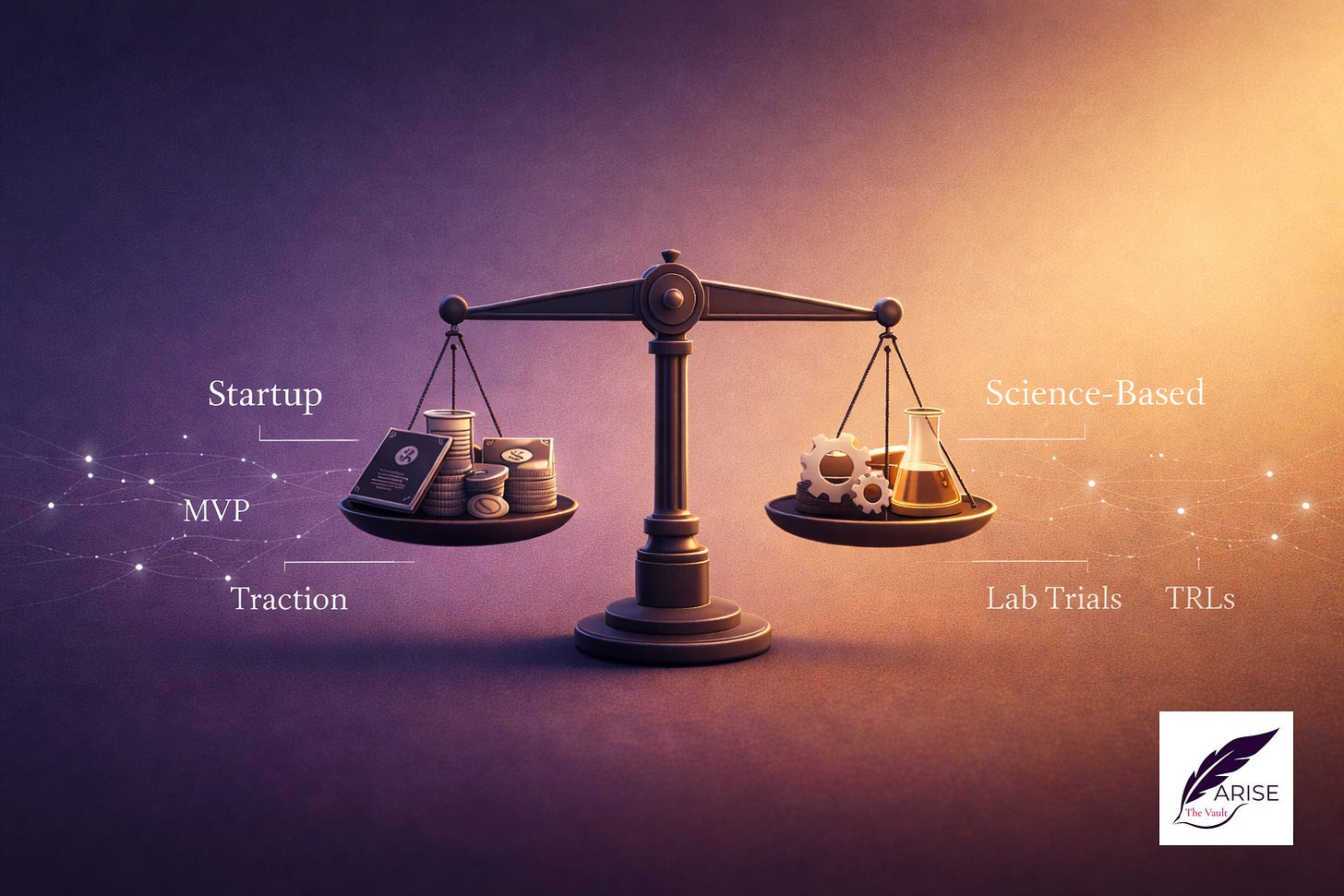 Minimalist purple abstract illustration representing the misclassification of technology types and how language shapes evaluation logic in innovation systems. Minimalist purple abstract illustration representing the misclassification of technology types and how language shapes evaluation logic in innovation systems.