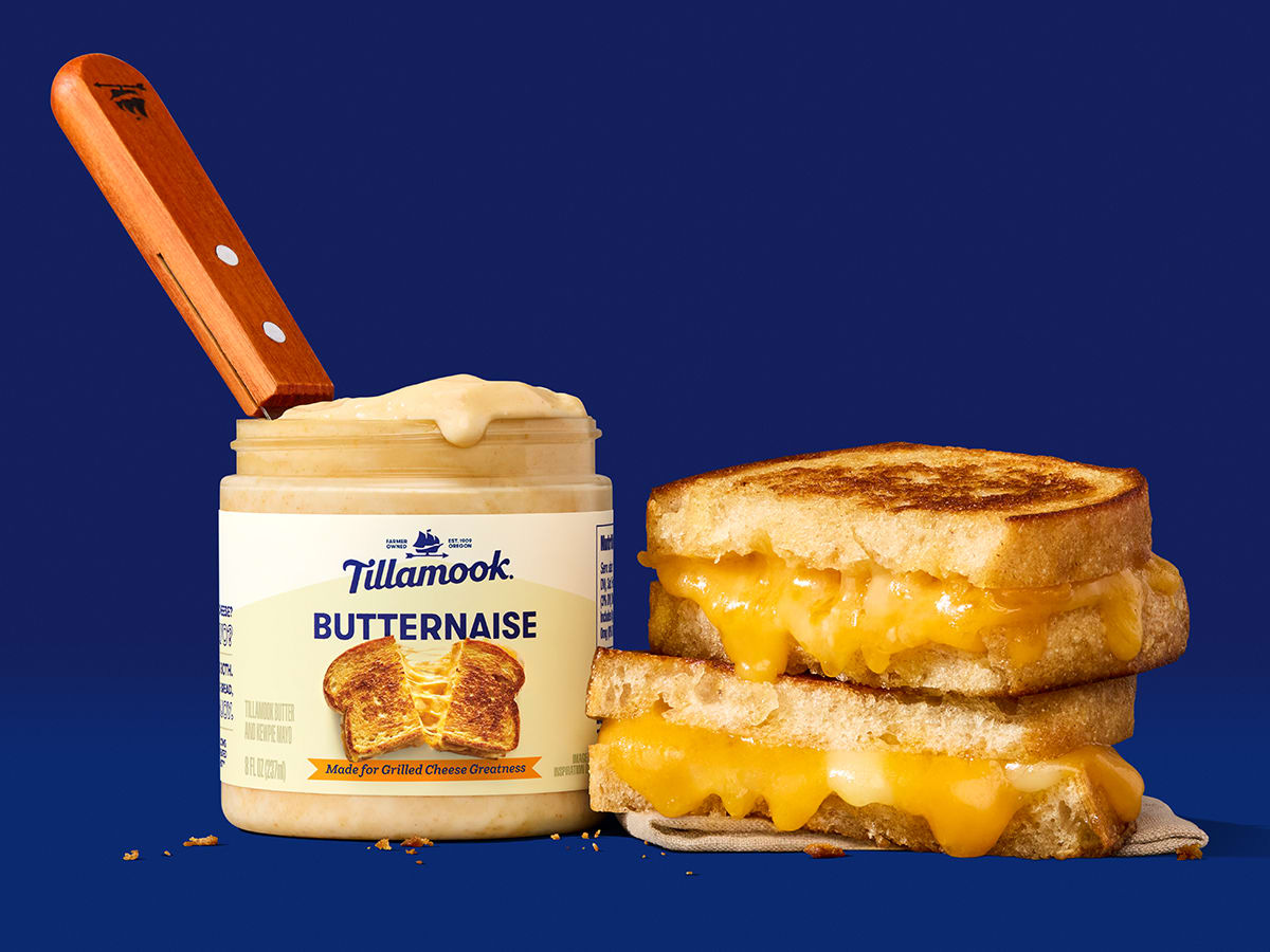 Butternaise jar and a grilled cheese sandwich