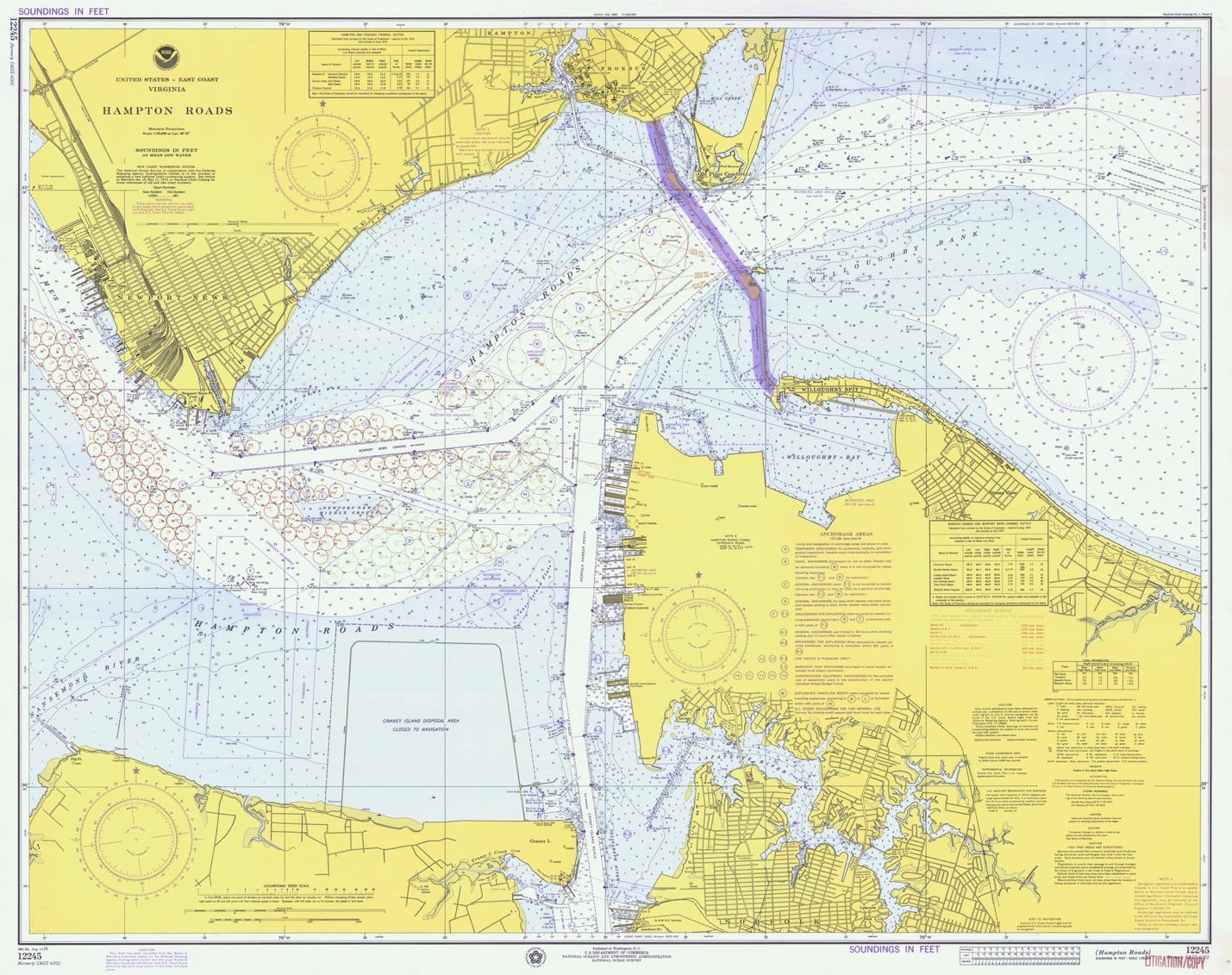 Hampton Roads 1974 - Old Map Nautical Chart AC Harbors 400 - Virginia ...