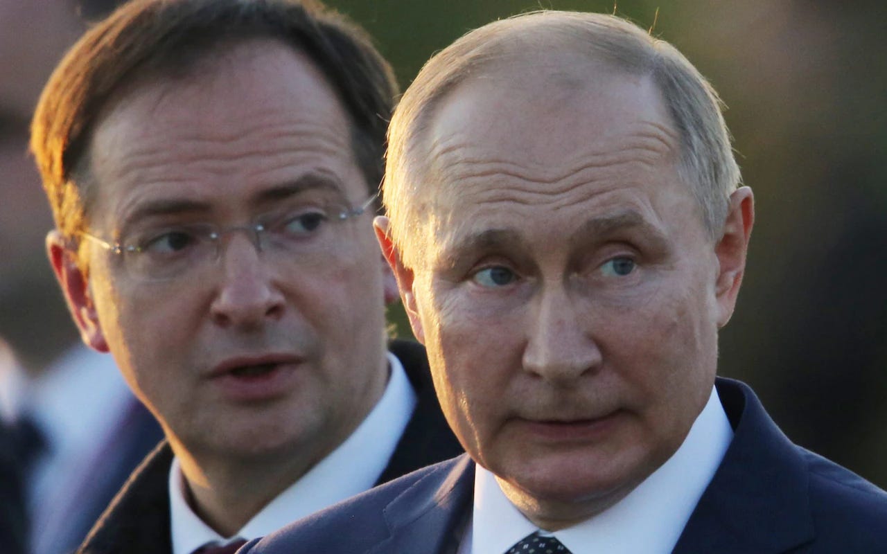 Vladimir Medinsky, seen with Vladimir Putin in 2021