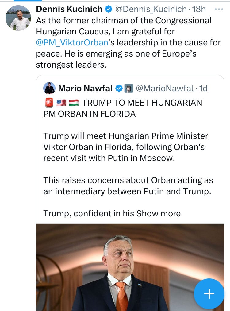 Dennis Kucinich tweet: I am grateful for Victor Orban's leadership in the cause for peace. Dennis Kucinich tweet: I am grateful for Victor Orban's leadership in the cause for peace.