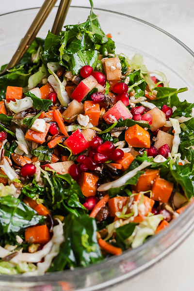 NEW Chopped Winter Kale Salad + Pomegranate Balsamic Dressing!