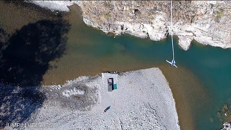 Jumping off a bungy, photos of the author in mid-air.