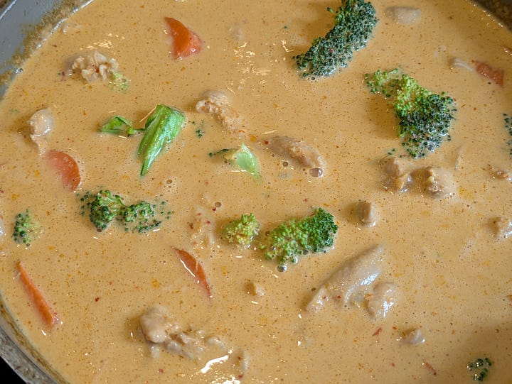 Finished panang curry in the pan and the bowl.