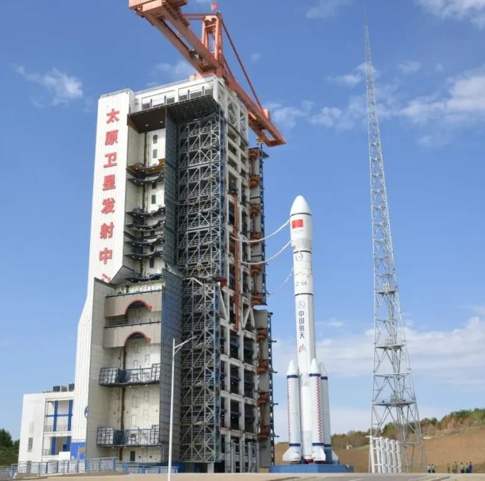 The Long March 6A launch vehicle stood at Launch Complex 9A in the hours before its July 4th 2026 launch mission.