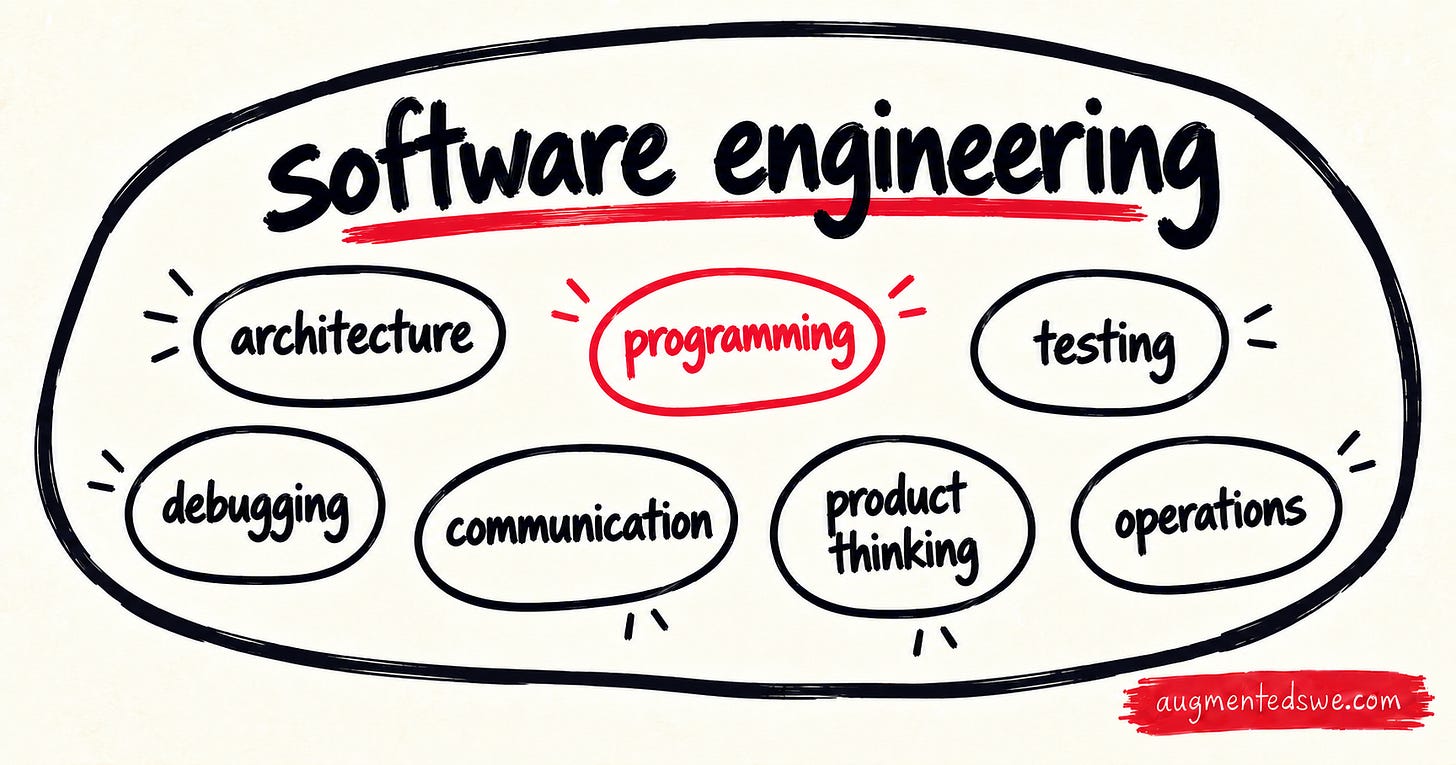 A diagram showing programming as a small part of software engineering A diagram showing programming as a small part of software engineering