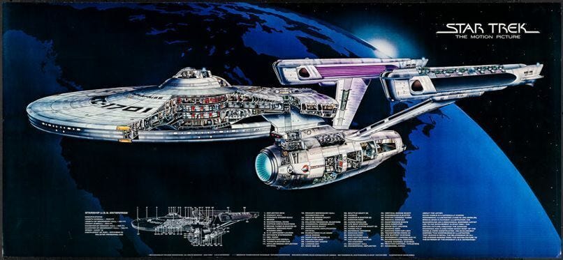 ST TMP U.S.S. ENTERPRISE Cut-Away Poster (1979) - 48" X 22" David Kimble Artwork - Picture 1 of 11