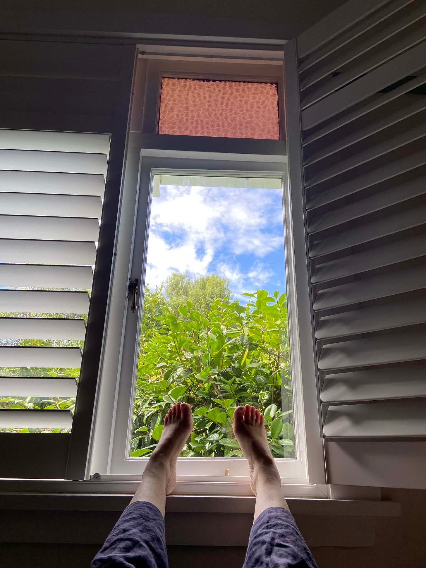 the view of an exhausted person, forced to rest and put their legs up mid-moving house