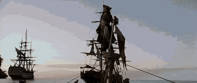 Gif of Captain Jack Sparrow arriving in dock as his ship sinks beneath him. Gif of Captain Jack Sparrow arriving in dock as his ship sinks beneath him.