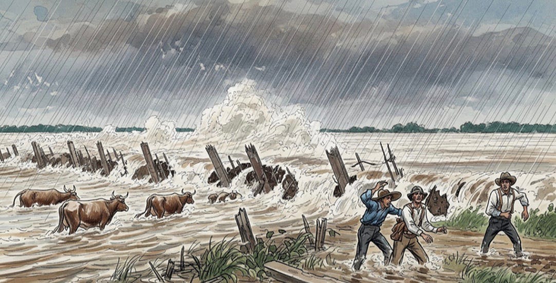When the levees failed cattle and people fled.