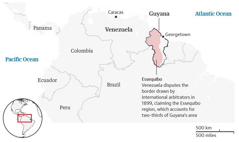Graphic showing the region of Guyana which Venezuela claims. Credit: The Guardian