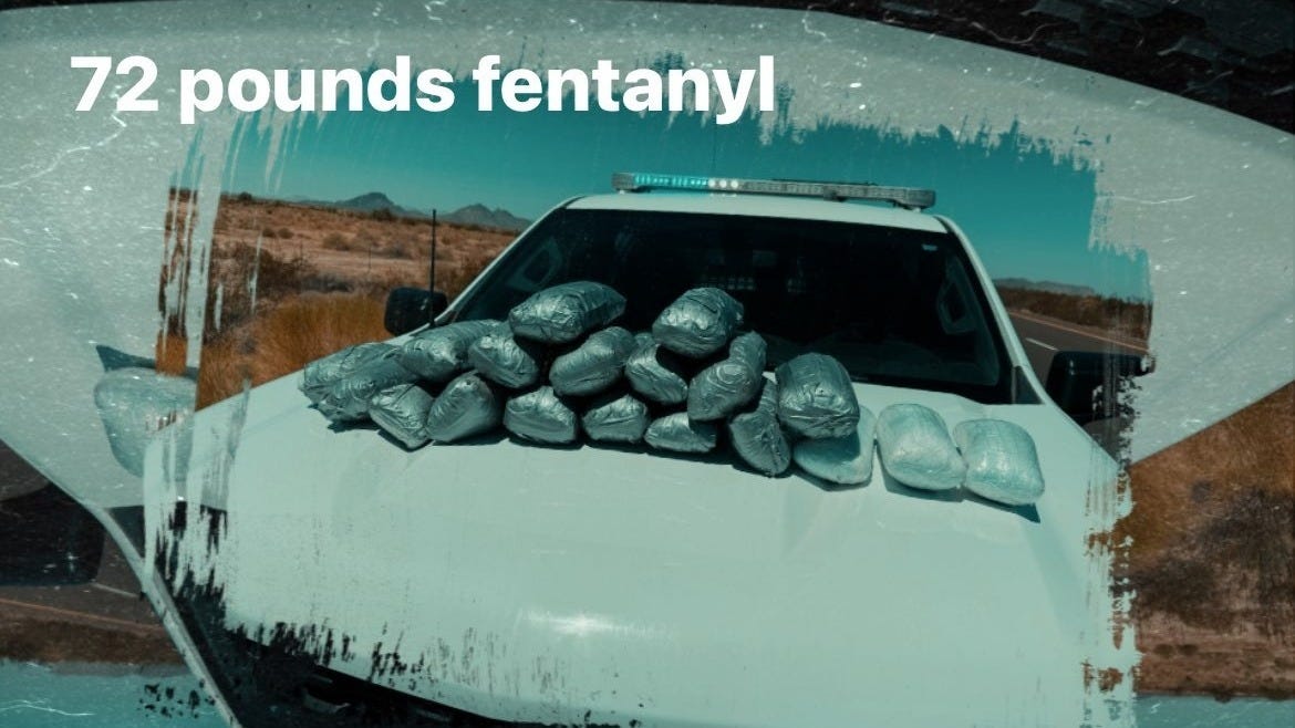 Border Patrol Agents watched in disbelief as fentanyl bundles began falling from the bumper of the car they were behind on I-8 near Yuma. Border Patrol Agents watched in disbelief as fentanyl bundles began falling from the bumper of the car they were behind on I-8 near Yuma.