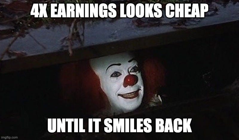 Meme illustrating Chinese fintech stocks trading at very low valuations, with text reading “4x earnings looks cheap until it smiles back,” highlighting policy risk and value traps in FINV and QFIN. Meme illustrating Chinese fintech stocks trading at very low valuations, with text reading “4x earnings looks cheap until it smiles back,” highlighting policy risk and value traps in FINV and QFIN.