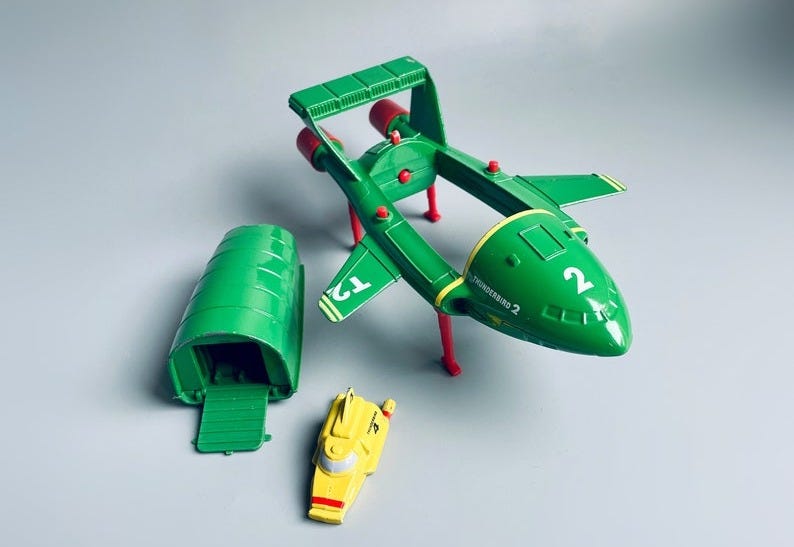 Thunderbirds T2 en T4 Diecast Set, Matchbox Metal 1992 Thunderbird Metal Vehicle, jaren 90 Thunderbird Toys UITSTEKENDE STAAT afbeelding 1
