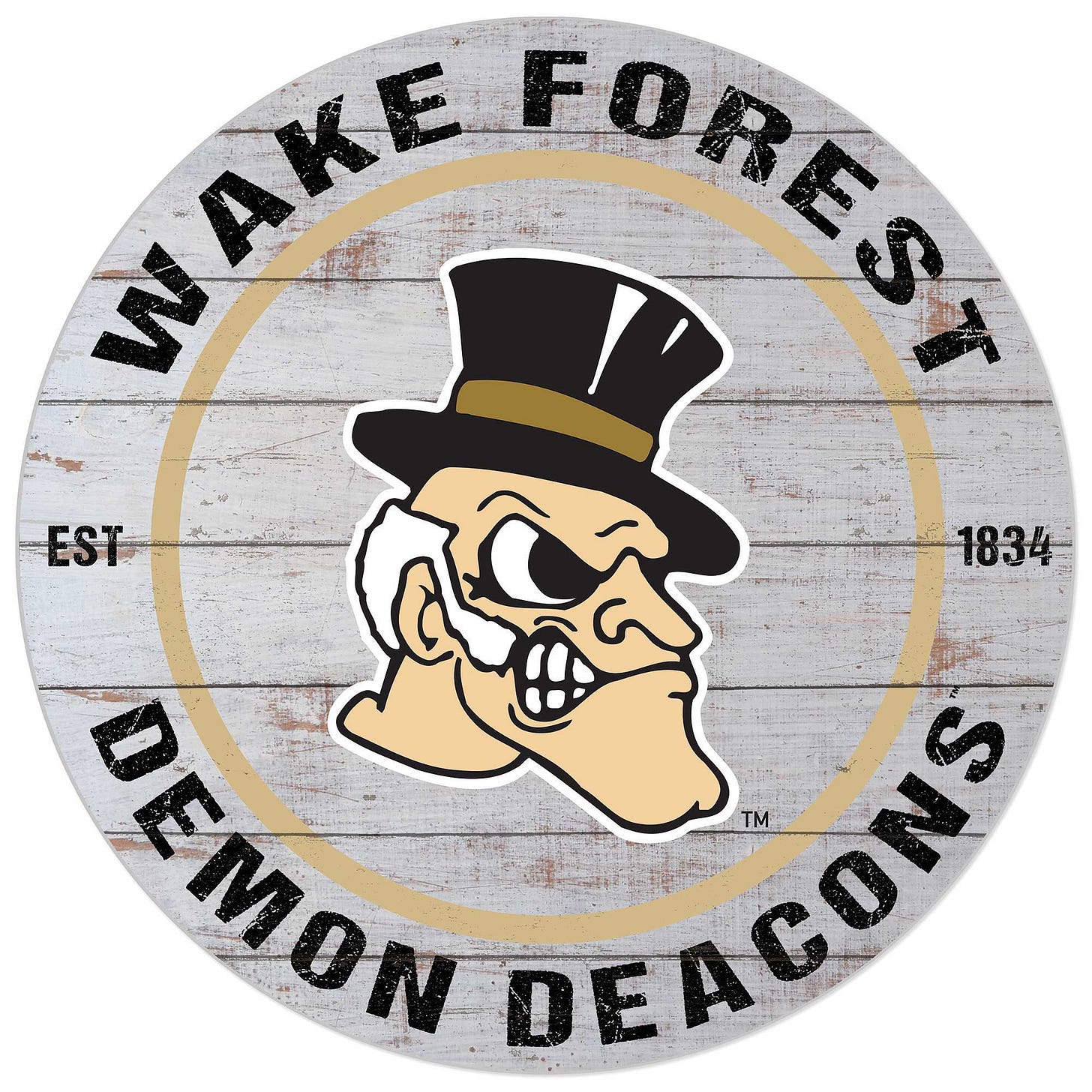 White Wake Forest Demon Deacons 20'' x 20'' Indoor/Outdoor Weathered Circle  Sign