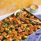 sticky orange chicky and brussels