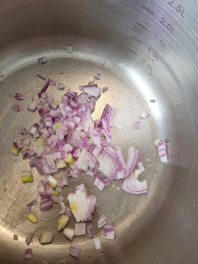 Sauteing red onions in pot without oil or fat