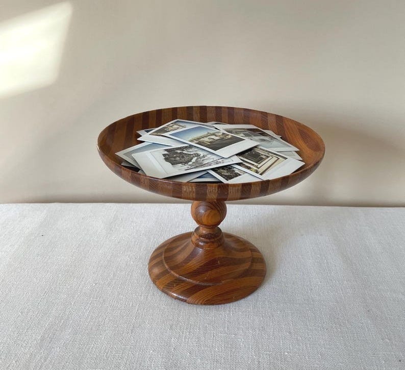 MCM wooden fruit bowl, compote, pedestal bowl image 1