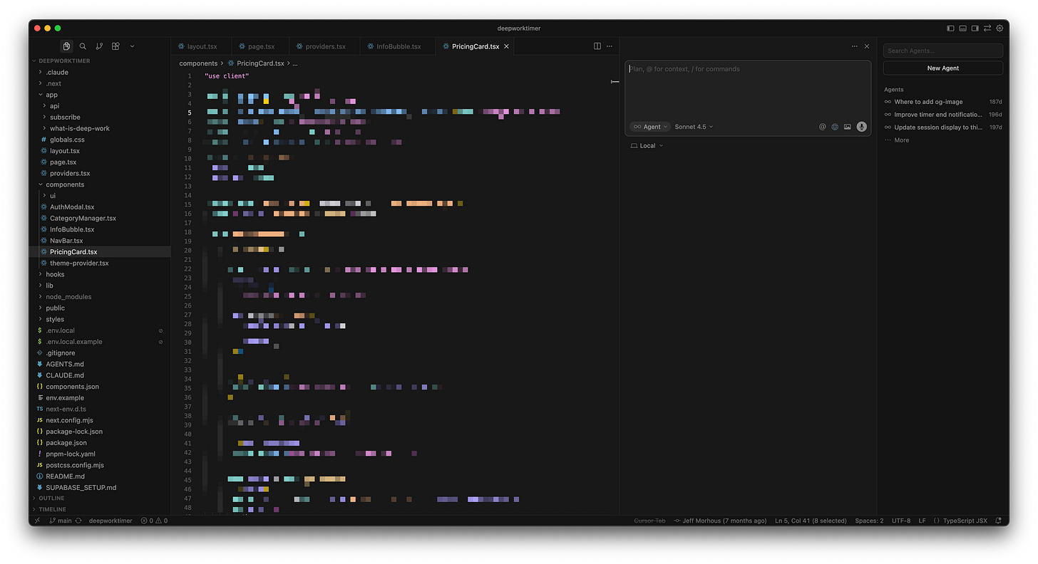 Cursor is a lot like VS Code, with some added AI UI Cursor is a lot like VS Code, with some added AI UI