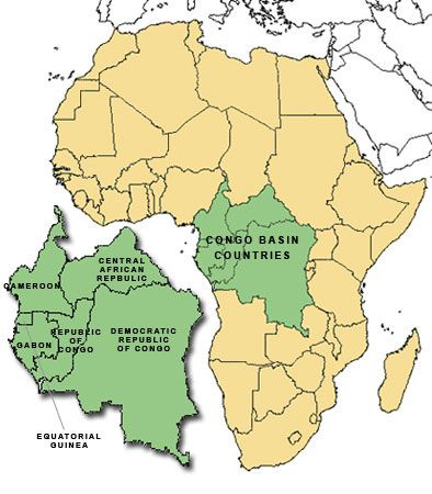 Map of Africa and Central Asia with Congo Rainforest