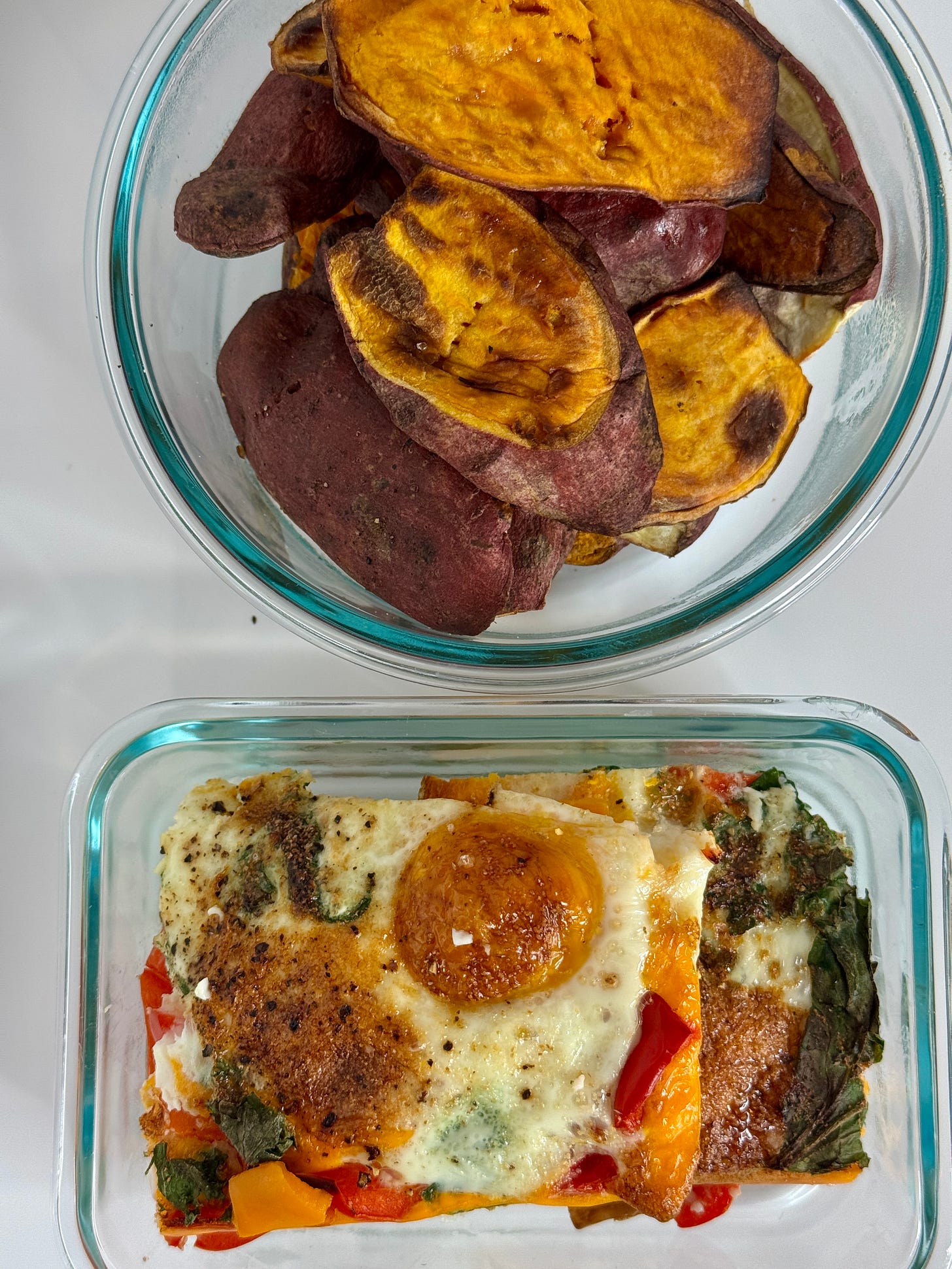 Sweet potato toast topped with veggie frittata meal prep