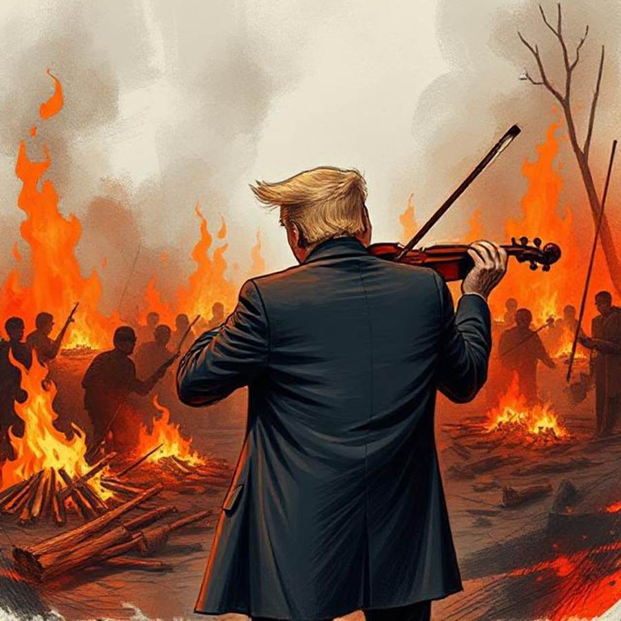 A person playing a violin in front of a fire

AI-generated content may be incorrect.
