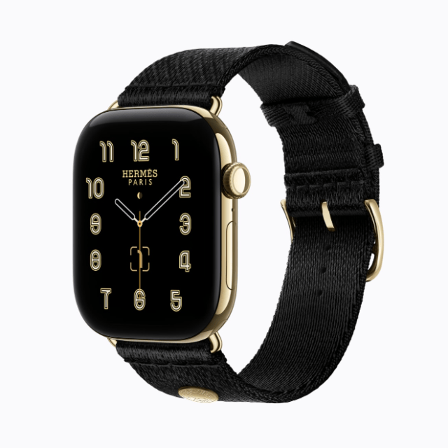 Apple Watch Hermès Series 12 is now offered in a radiant gold titanium finish for the first time, in addition to silver titanium.