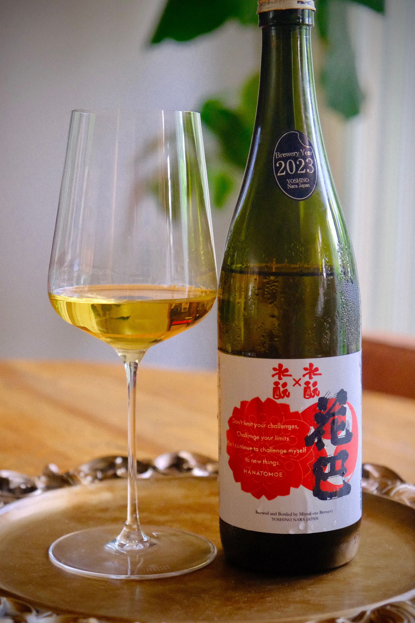 Kijoshu amber sweet sake served in wine glass