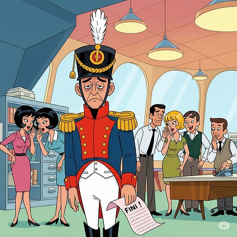 Various shitposts of military scholar Clausewitz and friends being RIF'd by the government. Yes, It's AI generated in different styles like Realism, 60's cartoon, Kandinsky, Shojo Anime, but... why not?