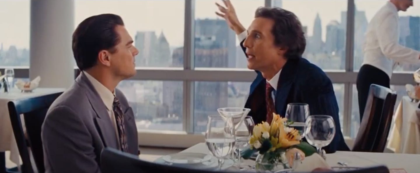 Leonardo DiCaprio and Matthew McConaughey in Wolf of Wall Street (2013)