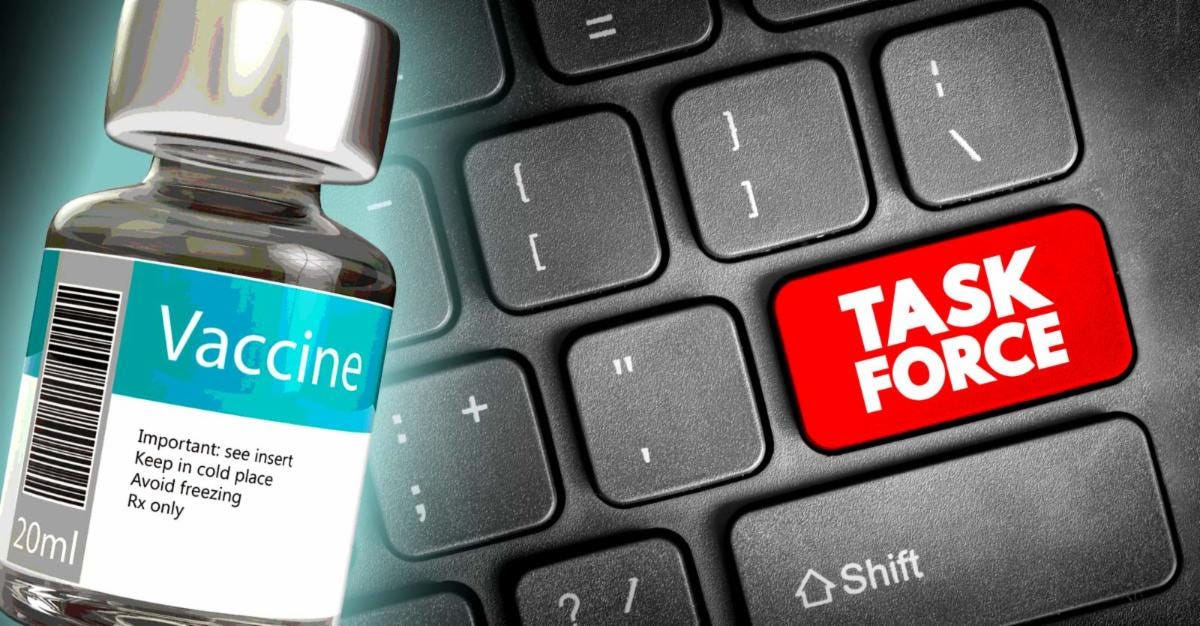 vaccine bottle and words "task force" 