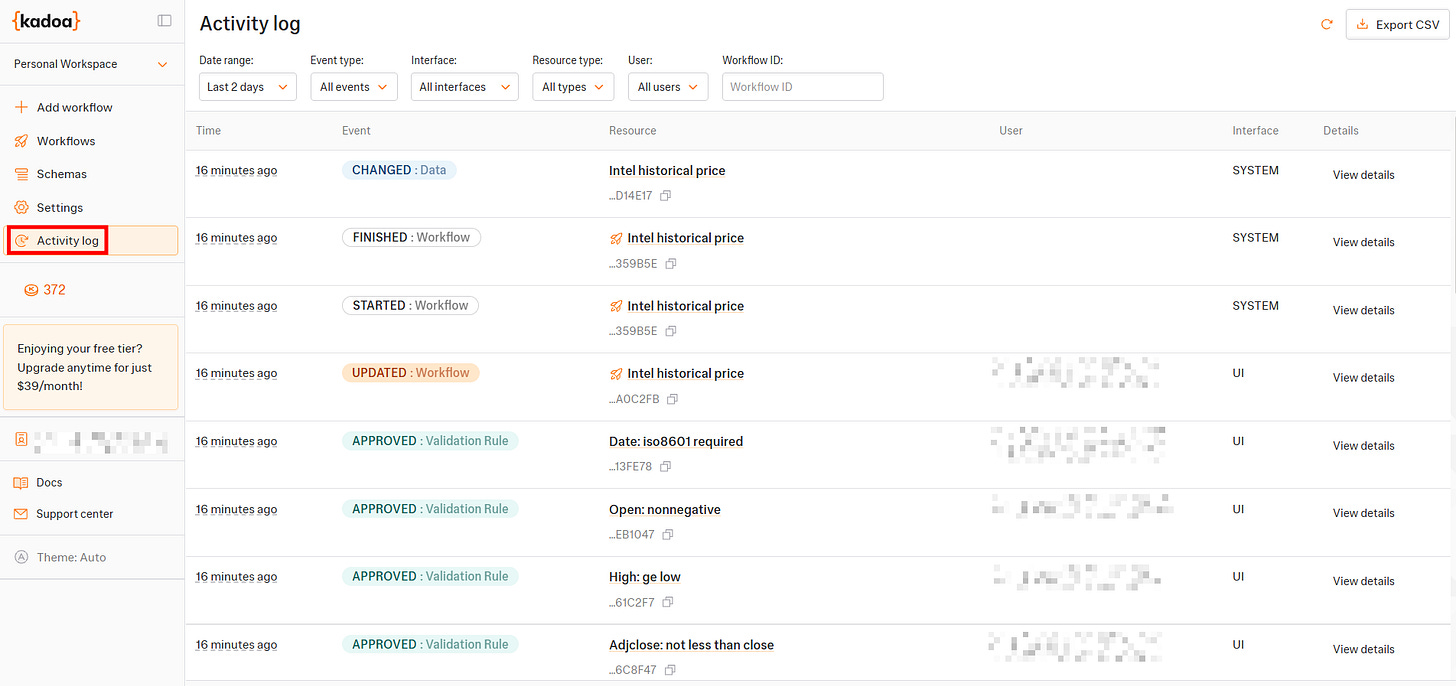 Kadoa’s logs page by Federico Trotta Kadoa’s logs page by Federico Trotta