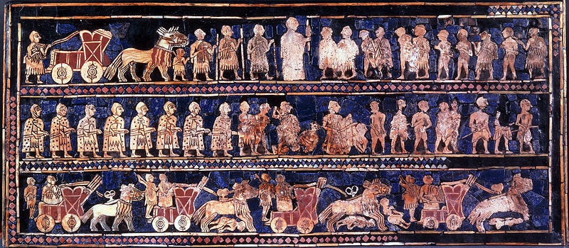 Room 56 – The famous 'Standard of Ur', a hollow wooden box with scenes of war and peace, from Ur, c. 2600 BC Room 56 – The famous 'Standard of Ur', a hollow wooden box with scenes of war and peace, from Ur, c. 2600 BC