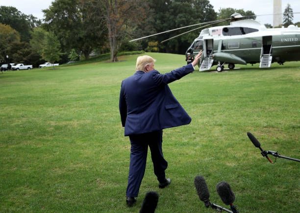 President Donald Trump waves while departing the White House on October 03, 2019 in Washington, DC. Trump is scheduled to travel to Florida today...